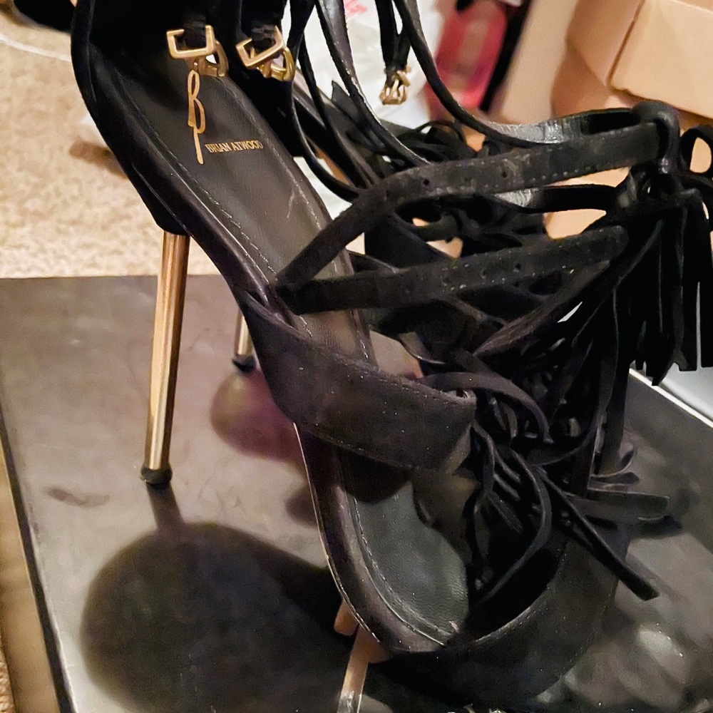 Brian Atwood Suede Fringe Sandal